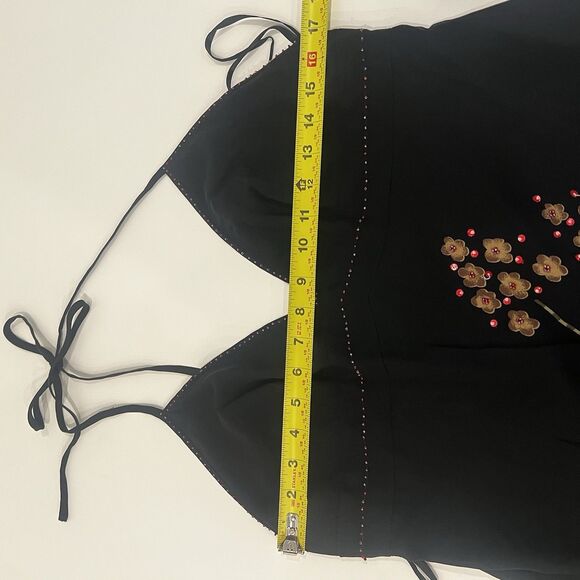 Vtg Y2K Floral Deep V Neck Womens Dress 100% Silk Empire Style Beaded Size 14 - Picture 7 of 8